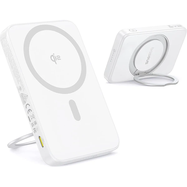 Powerbanka Baseus PicoGo Qi2 s otočným stojanom a bezdrôtovým nabíjaním 5000mAh 20W USB-C biela - Powerbanky - Hlavný obrázok
