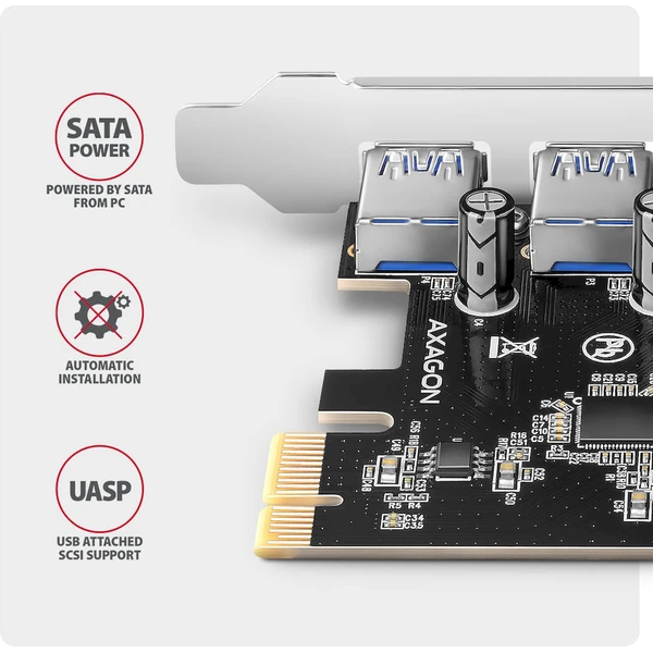 AXAGON PCEU-430RS Pcle radič 4x USB 3.2 Gen 1 - Radiče - Obrázok G44D000L01