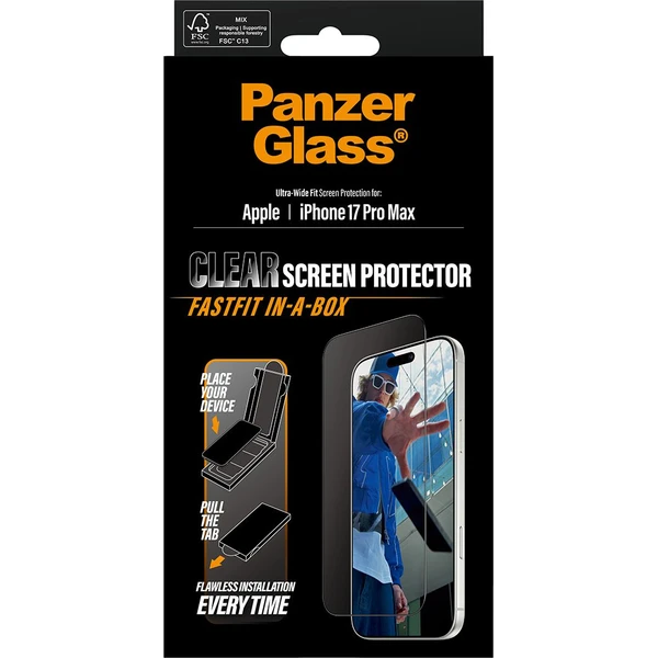 PanzerGlass® Ultra-Wide Fit sklo Apple iPhone 17 Pro Max s bezprašným aplikačným boxom - Ochranné fólie a sklo - Obrázok G4KH000K01
