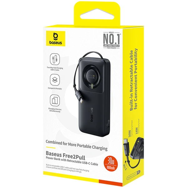 Powerbanka Baseus OS Free2Pull 10000mAh 30W čierna - Powerbanky - Obrázok G5AE000N01
