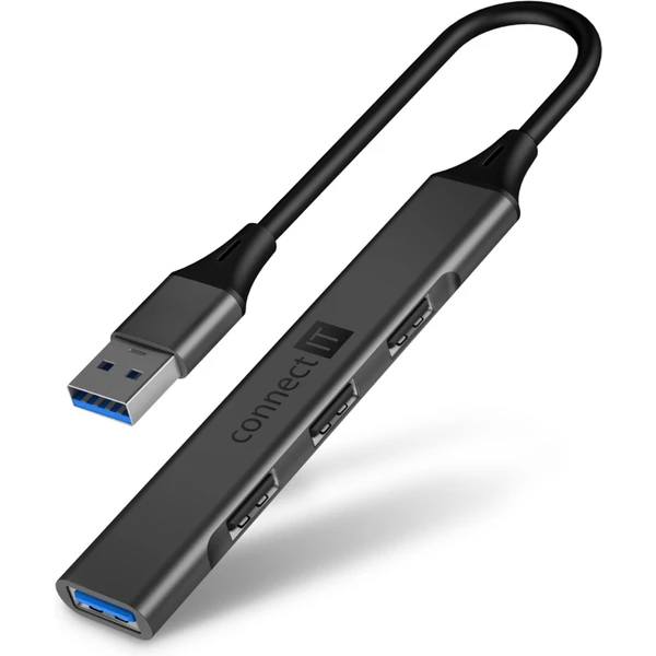 CONNECT IT USB-A hub, (1xUSB-A 3.0, 3xUSB-A 2.0), externý antracitový - USB huby - Hlavný obrázok