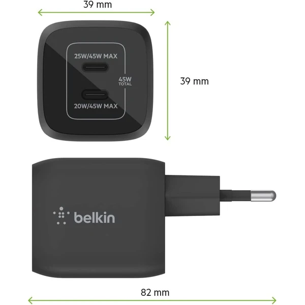 Belkin BOOST CHARGE™ Duálna 45W USB-C Power Delivery GaN PPS nabíjačka, čierna - Nabíjačky - Obrázok G66K000K01