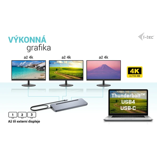 i-tec USB-C Metal Ergonomic 4K 3x Display dokovacia stanica s - Dokovacie stanice - Obrázok G6P8000601