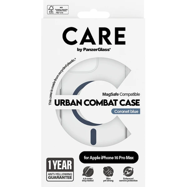 PanzerGlass® CARE kryt Apple iPhone 16 Pro Max MagSafe Urban Combat číry/modrý - Puzdra - Obrázok G708000P01