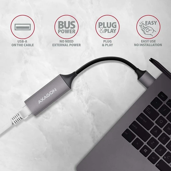 AXAGON ADETR USB A 3.2 Gen 1 Gigabit Ethernet sieťová karta auto inštal titánovo šedá - Sieťové karty - Obrázok G73V000501