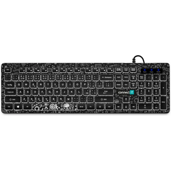 CONNECT IT DOODLE kancelárska drôtová bielo podsvietená USB klávesnica, CZ + SK verzia čierna - Klávesnice - Obrázok G7N0000P01