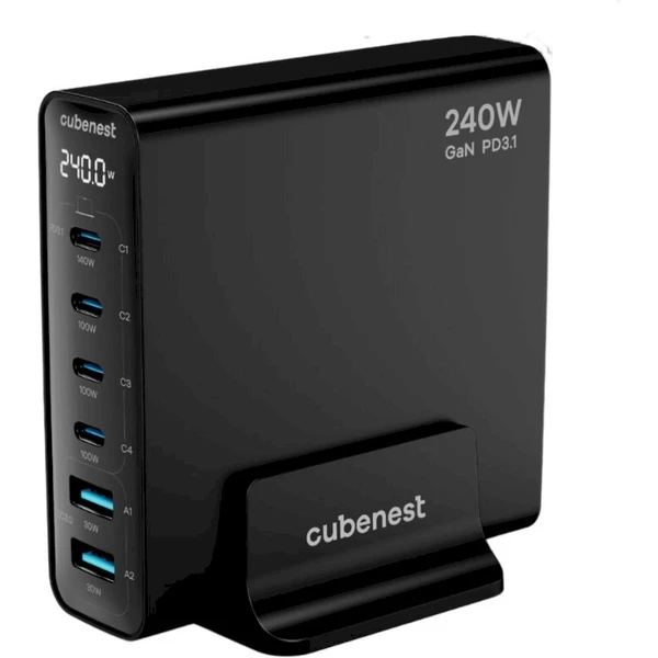 CubeNest S6D0 GaN nabíjacia stanica s Power Delivery 3.1. (240W) čierna - Nabíjačky - Hlavný obrázok