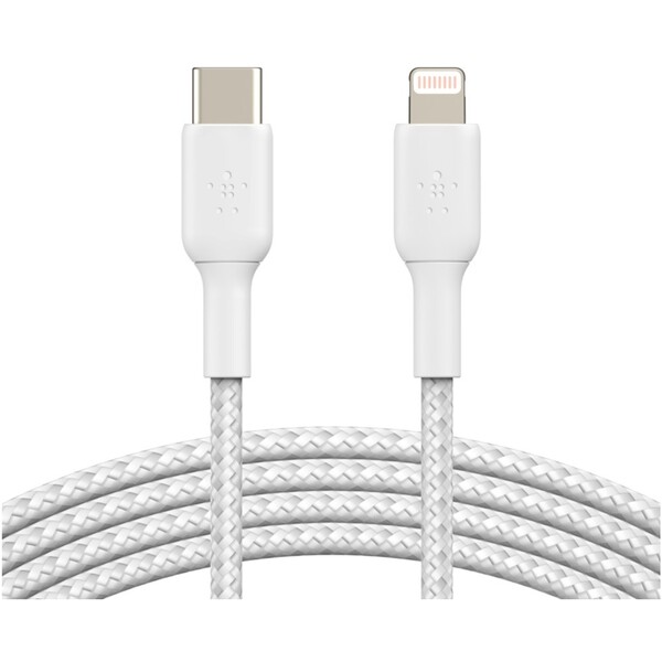 Belkin BOOST Charge Braided USB-C/Lightning odolný kábel, 2m, biely