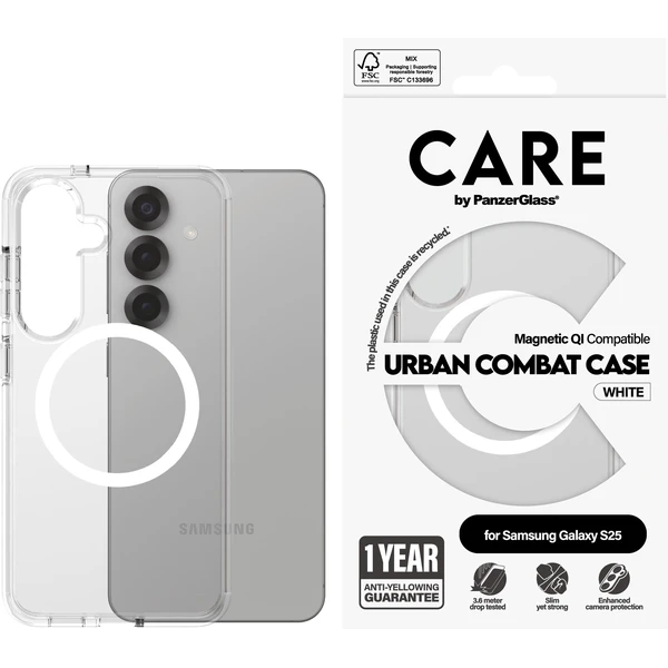 PanzerGlass® CARE kryt Samsung Galaxy S25 Urban Combat číry/biely QI - Puzdra - Obrázok G8FC000J01
