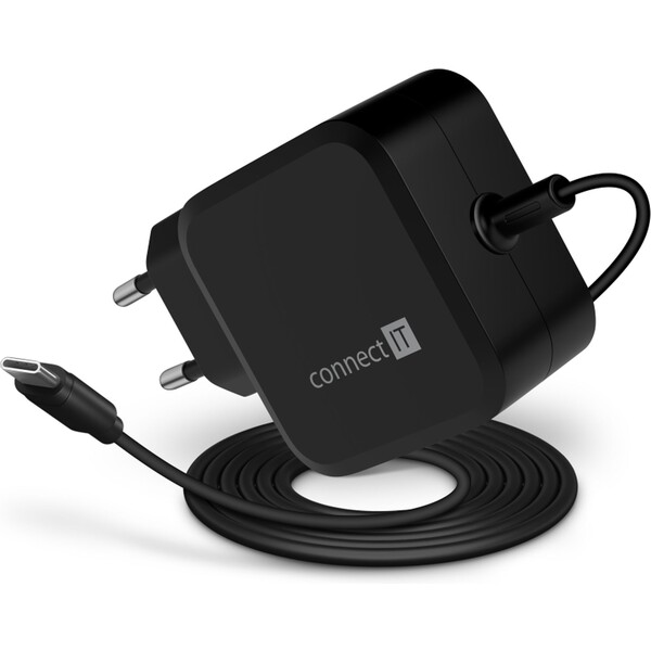 CONNECT IT C-Power Mini univerzálny notebookový adaptér USB-C čierny PD 67 W