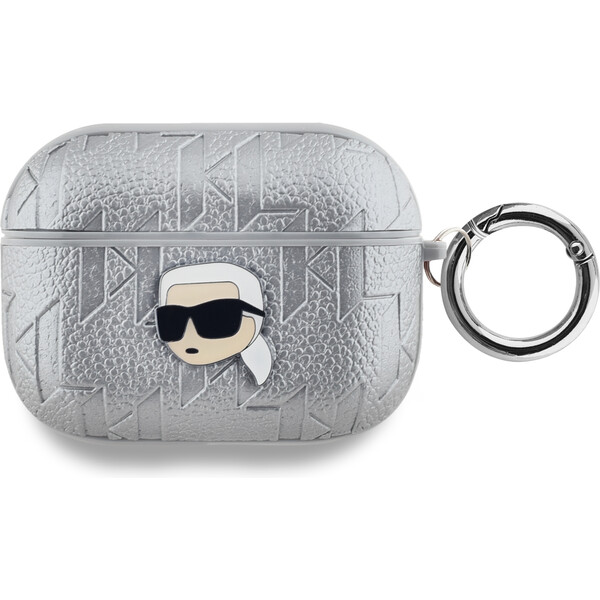 Karl Lagerfeld PU Embossed Karl Head puzdro AirPods Pre strieborné