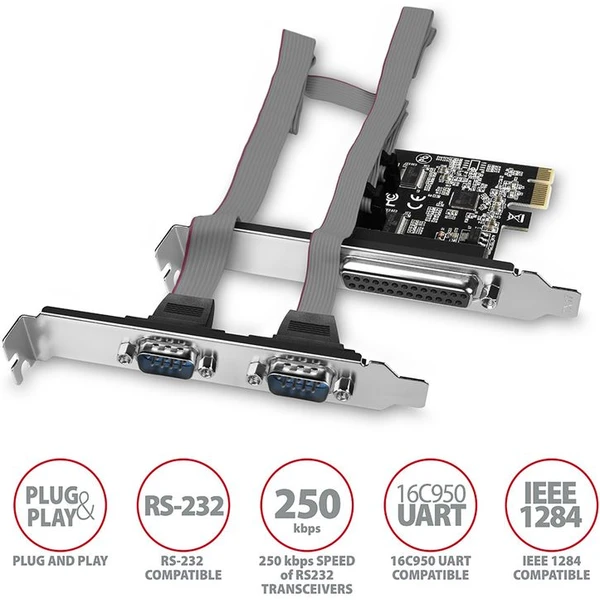 AXAGON PCEAPSN PCIe radič 1x paralelný (LPT) + 2x sériový port (RS232) 250 kbps vr. LP - Radiče - Obrázok GB7HF00101