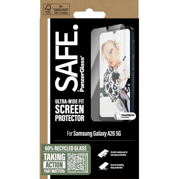 PanzerGlass® SAFE Ultra-Wide Fit sklo Samsung Galaxy A26 5G s inštalačným rámčekom - Ochranné fólie a sklo - Obrázok GBUC000K01