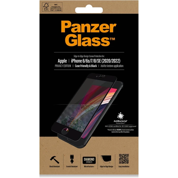 PanzerGlass Edge-to-Edge Privacy Apple iPhone 6/6s/7/8/SE (20/22) čierne - Ochranné fólie a sklo - Obrázok GCQ6000601