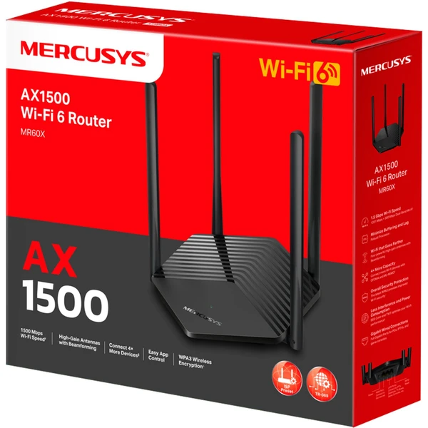 Mercusys MR60X Wi-Fi 6 router čierny - Wi-Fi routery - Obrázok GE20000O01
