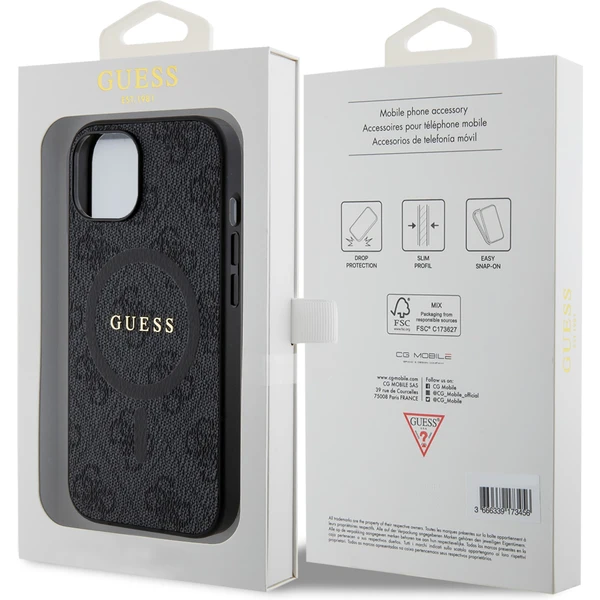 Guess PU Leather 4G Colored Ring MagSafe kryt iPhone 15 čierny - Puzdra - Obrázok GG72000N01