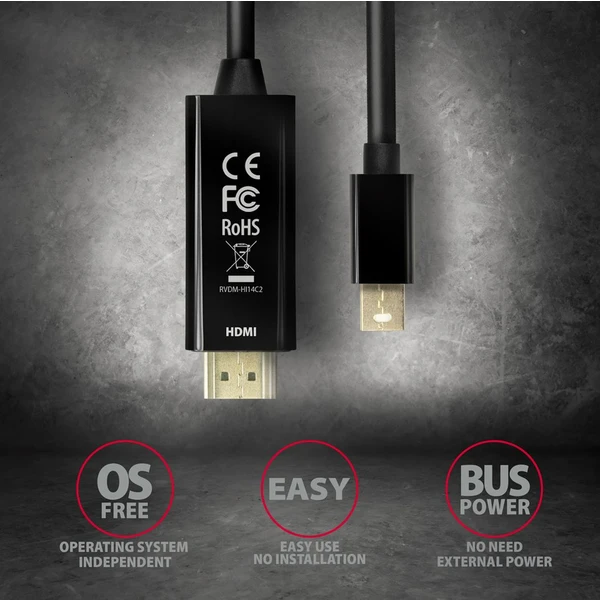 AXAGON Mini DisplayPort/HDMI 1.4 kábel 4K 1,8 m čierny - Káble a redukcie - Obrázok GGD0700301