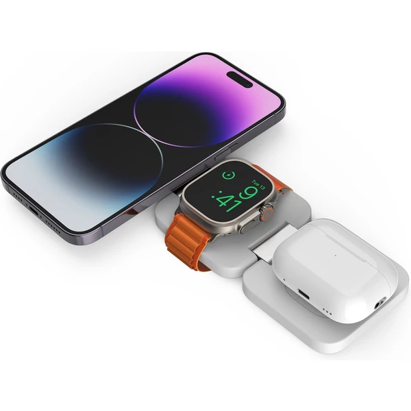 CubeNest E310 Fold 3v1 magnetická bezdrôtová nabíjačka biela - Nabíjačky - Obrázok GH90000L01