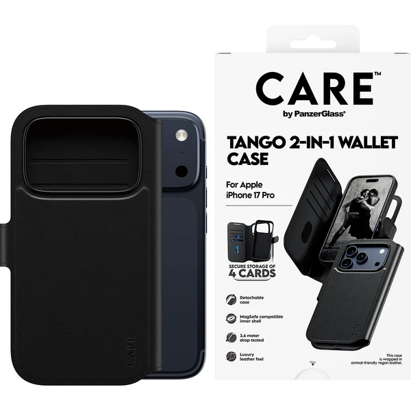 PanzerGlass® CARE Tango 2v1 Wallet púzdro s MagSafe Apple iPhone 17 Pro čierne - Puzdra - Obrázok GOEH000K01