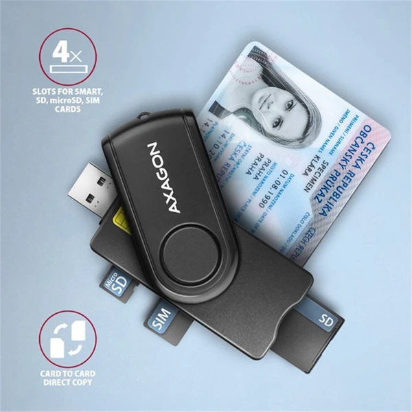 AXAGON CRE-SMP2A, USB-A PocketReader 4-slot čítačka Smart card (eObčanka) + SD/microSD/SIM - Čítačky čipových kariet - Obrázok GOS6000701