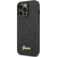 Guess PC/TPU Glitter Flakes Metal Logo Zadný Kryt pre iPhone 14 Pro Black - Puzdra