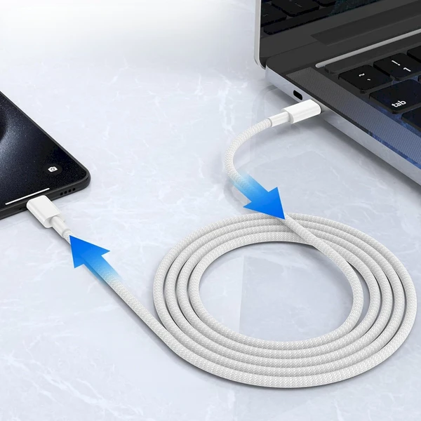 Cubenest opletený napájací kábel USB-C/USB-C 60W 1m biely 2ks - Káble a redukcie - Obrázok GRD5000O01