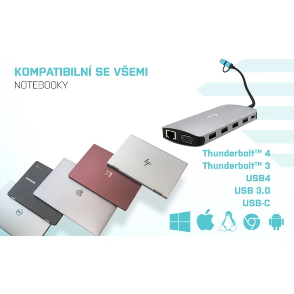 i-tec USB 3.0 USB-C/TB3 3x Display Metal Nano Dock with LAN + - Dokovacie stanice - Obrázok GRIXF00101