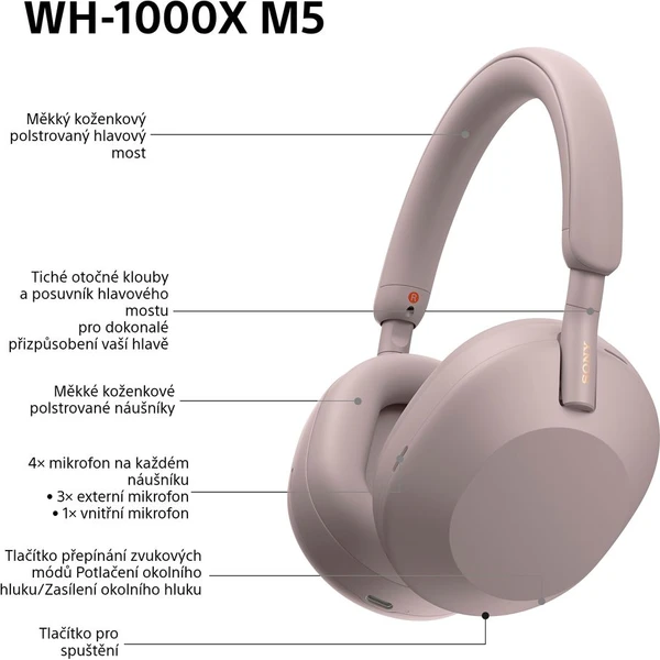 Sony WH-1000XM5 bezdrôtové slúchadlá fialovoružové - Slúchadlá - Obrázok GT2H000K01