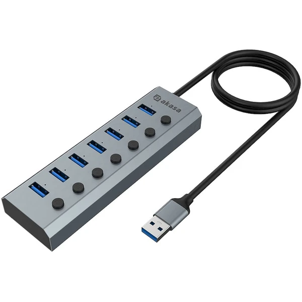 AKASA USB-A húb 7v1 antracitový - USB huby - Hlavný obrázok