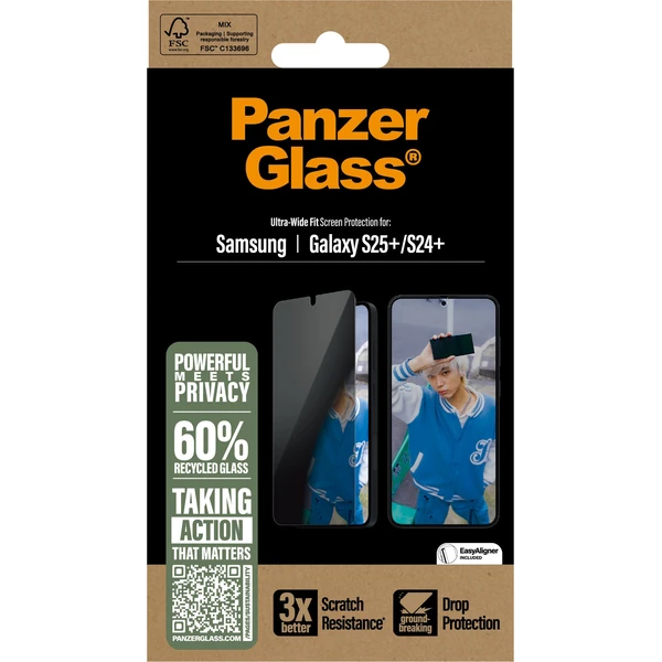 PanzerGlass® Privacy sklo Samsung Galaxy S25+/S24+ s inštalačným rámčekom - Ochranné fólie a sklo - Obrázok H0FC000J01