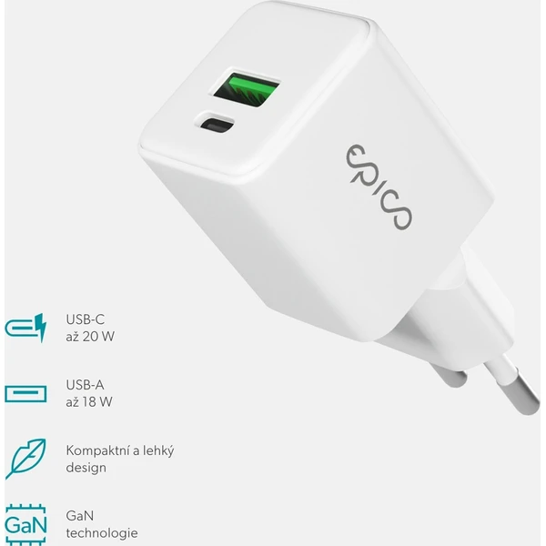 Epico UltraBoost GaN 20W sieťový adaptér EA20 biely - Nabíjačky - Obrázok H1LL000K01
