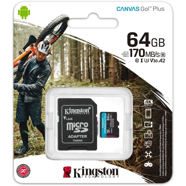 HW Kingston pamäťová karta 64GB Canvas Go Plus micro SDXC 170R A2 U3 V30 + SD adaptér - Pamäťové karty - Obrázok H22X000501