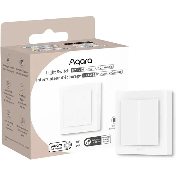 AQARA Light Switch H2 EU (4 tlačidlá, 2 kanály) (WS-K08D) Zigbee a Thread vypínač s 2 relé - Ovládače - Obrázok H2PD000N01