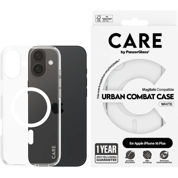 PanzerGlass® CARE kryt Apple iPhone 16 Plus MagSafe Urban Combat číry/biely - Puzdra - Obrázok H308000P01