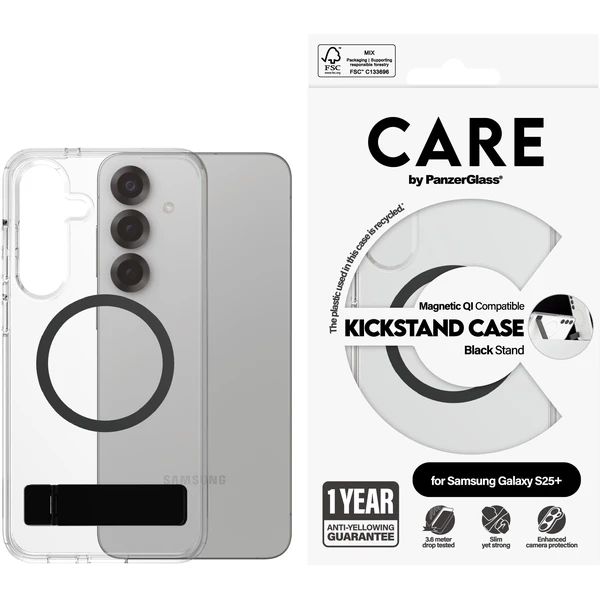 PanzerGlass® CARE kryt Samsung Galaxy S25+ číry/čierny Kickstand & QI - Puzdra - Obrázok H3FC000J01