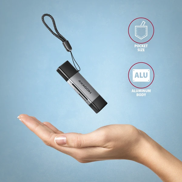 AXAGON CRE-DAC USB-C + USB-A MINI čítačka kariet - Čítačky pamäťových kariet - Obrázok H3P0000K01