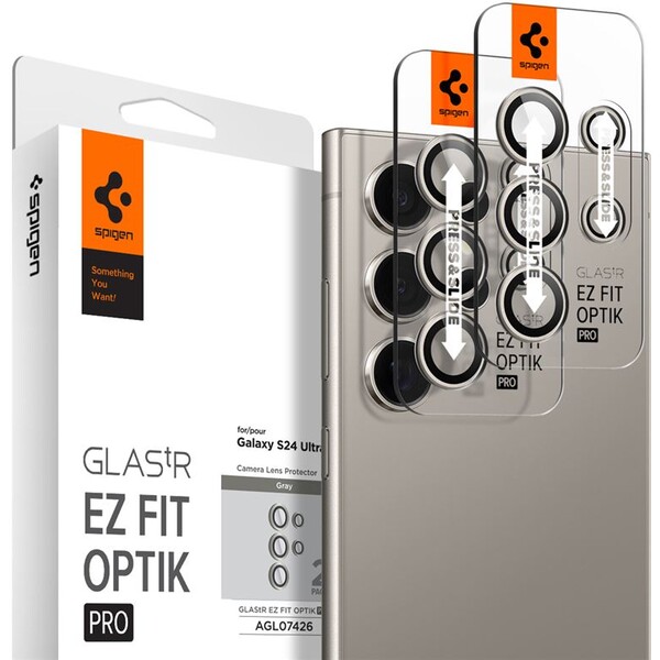 E-shop Spigen Glass TR EZ Fit Optik Pro 2 Pack ochranné sklo na fotoaparát Samsung Galaxy S24 Ultra šedé