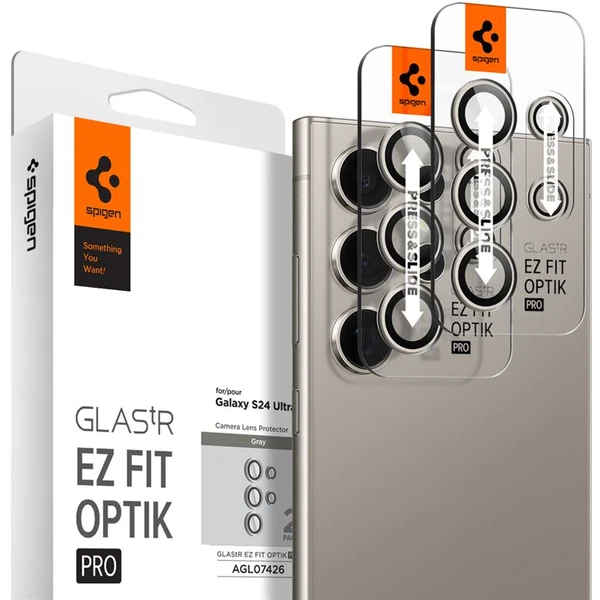 Spigen Glass TR EZ Fit Optik Pro 2 Pack ochranné sklo na fotoaparát Samsung Galaxy S24 Ultra šedé - Ochranné fólie a sklo - Hlavný obrázok