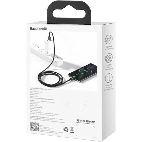 Baseus Superior napájací kábel USB-A/USB-C 66W 2m čierny - Káble a redukcie - Obrázok H66E300401