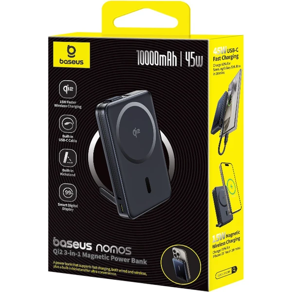 Powerbanka Baseus Nomos Qi2 10000mAh 45W s káblom USB-C čierna - Powerbanky - Obrázok H7AE000N01