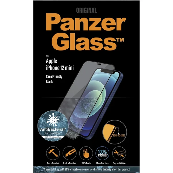 PanzerGlass Edge-to-Edge AntiBacterial sklo Apple iPhone 12 mini čierne - Ochranné fólie a sklo - Obrázok H86L500301