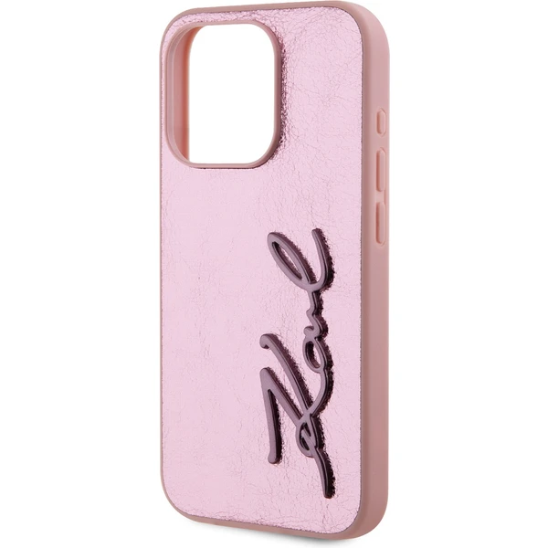 Karl Lagerfeld Wrinkled PU Signature Logo zadný kryt iPhone 15 Pro Max ružový - Puzdra - Obrázok H8N5000J01