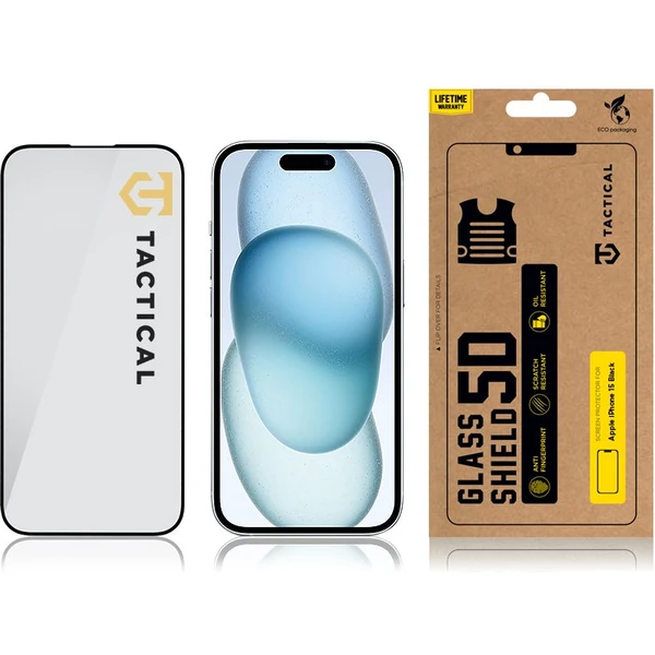 Taktický sklenený štít 5D sklo pre Apple iPhone 15/16 čierne - Ochranné fólie a sklo - Obrázok H8S5000701