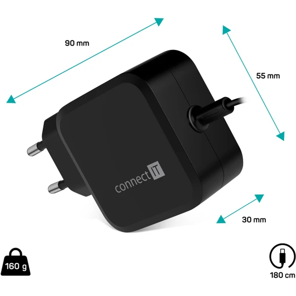 CONNECT IT C-Power Mini univerzálny notebookový adaptér USB-C čierny PD 67 W - Nabíjačky - Obrázok HAN0000P01
