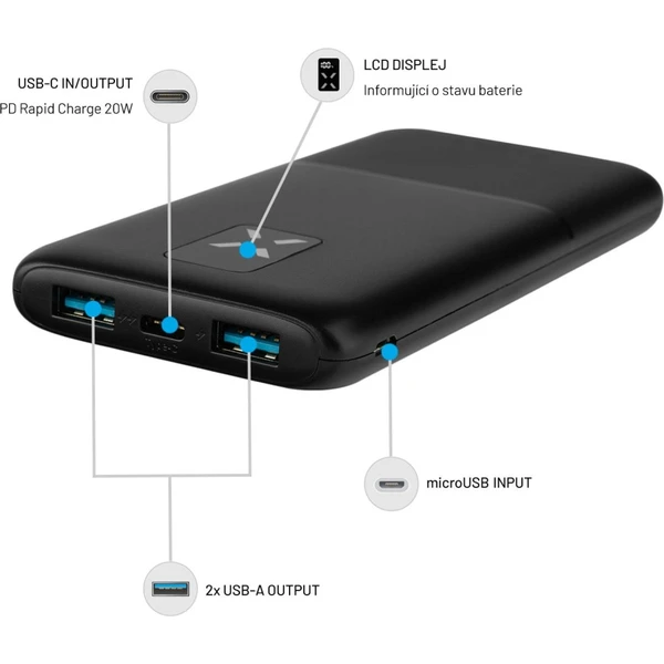 FIXED Zen 10 powerbanka s LCD a PD (Power Delivery), 20W, 10 000 mAh, čierna - Powerbanky - Obrázok HD1M100501