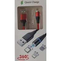 PremiumCord Magnetický micro USB a USB-C nabíjací a dátový kábel 1m, červený - Káble