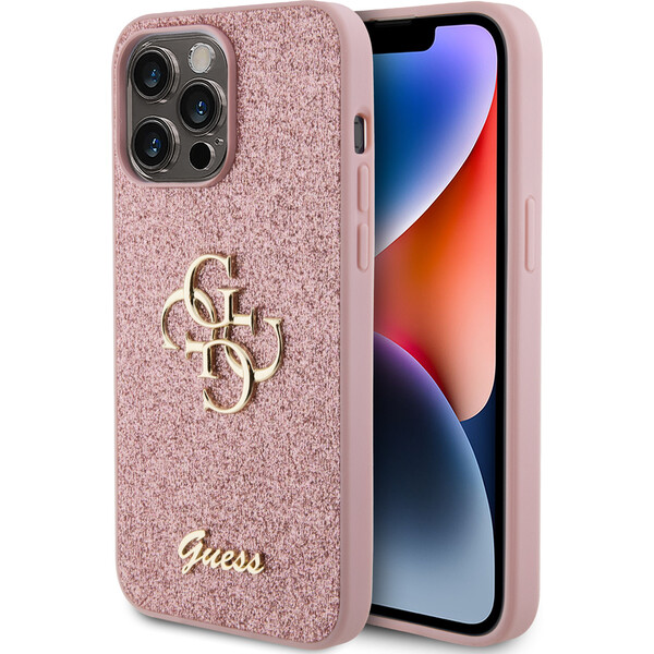 E-shop Guess PU Fixed Glitter 4G Metal Logo kryt iPhone 15 Pro Max ružový