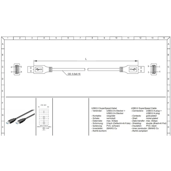 PremiumCord USB-A/USB-A napájací kábel 5m čierny - Káble a redukcie - Obrázok HFH0000401