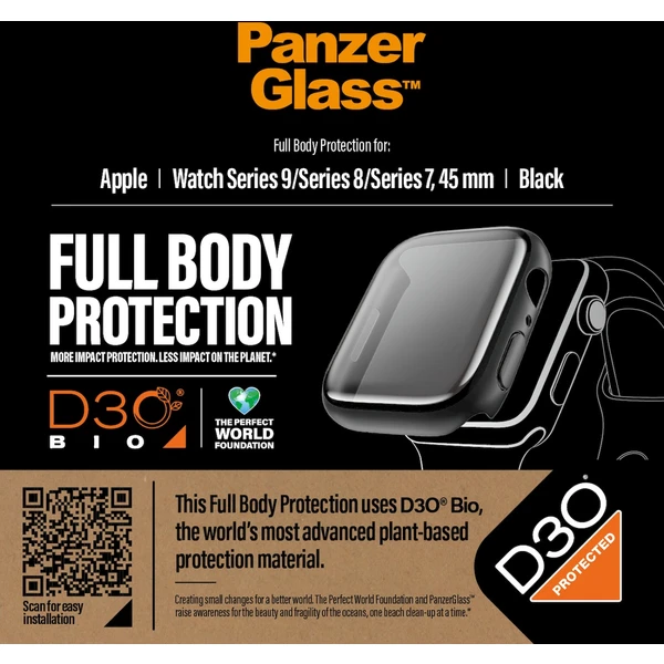 PanzerGlass Apple Watch 9/8/7 (45mm) ochranný kryt s D3O - čierny rámček - Puzdra - Obrázok HGC1000O01
