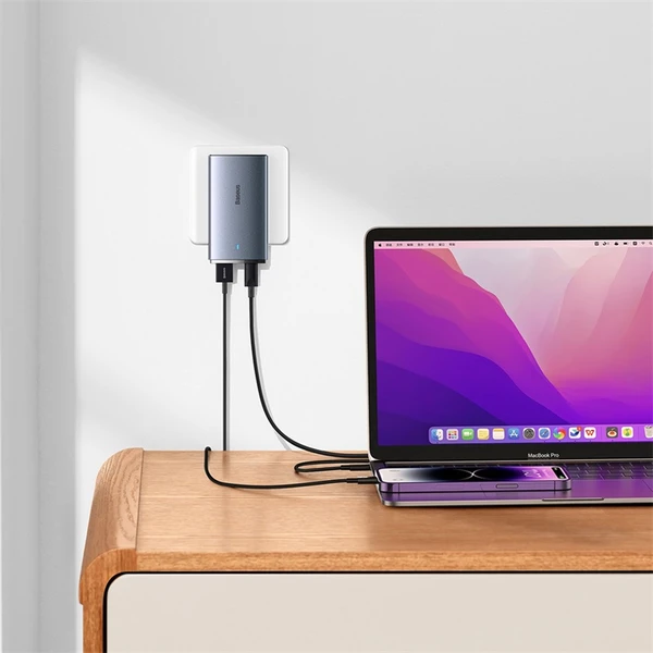 Nabíjačka do siete Baseus GaN5 Pro Ultra Slim USB-C/USB-A 65 W sivá - Nabíjačky - Obrázok HGGE000L01